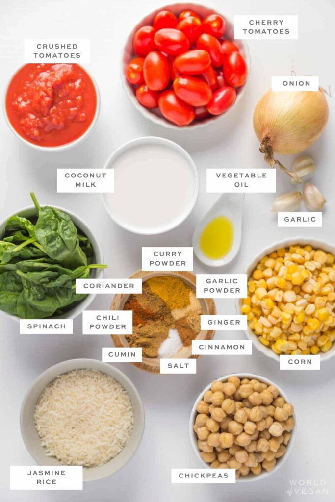 ingredients for chickpea spinach curry recipe