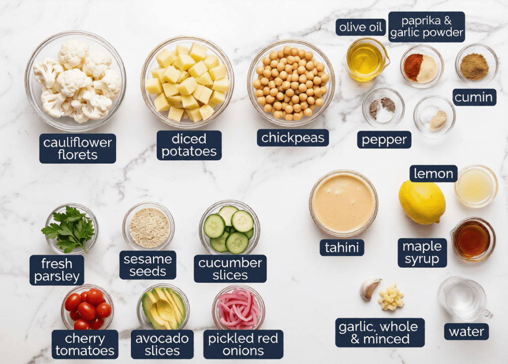 Roasted Cauliflower Chickpea Potato Bowl with Tahini Sauce (Healthy, Filling & Flavor-Packed)