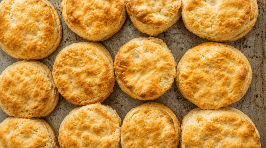 Freshly baked vegan biscuits with a golden crust served on a rustic plate.